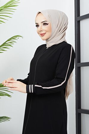 Çizgi Detaylı Siyah Ferace 